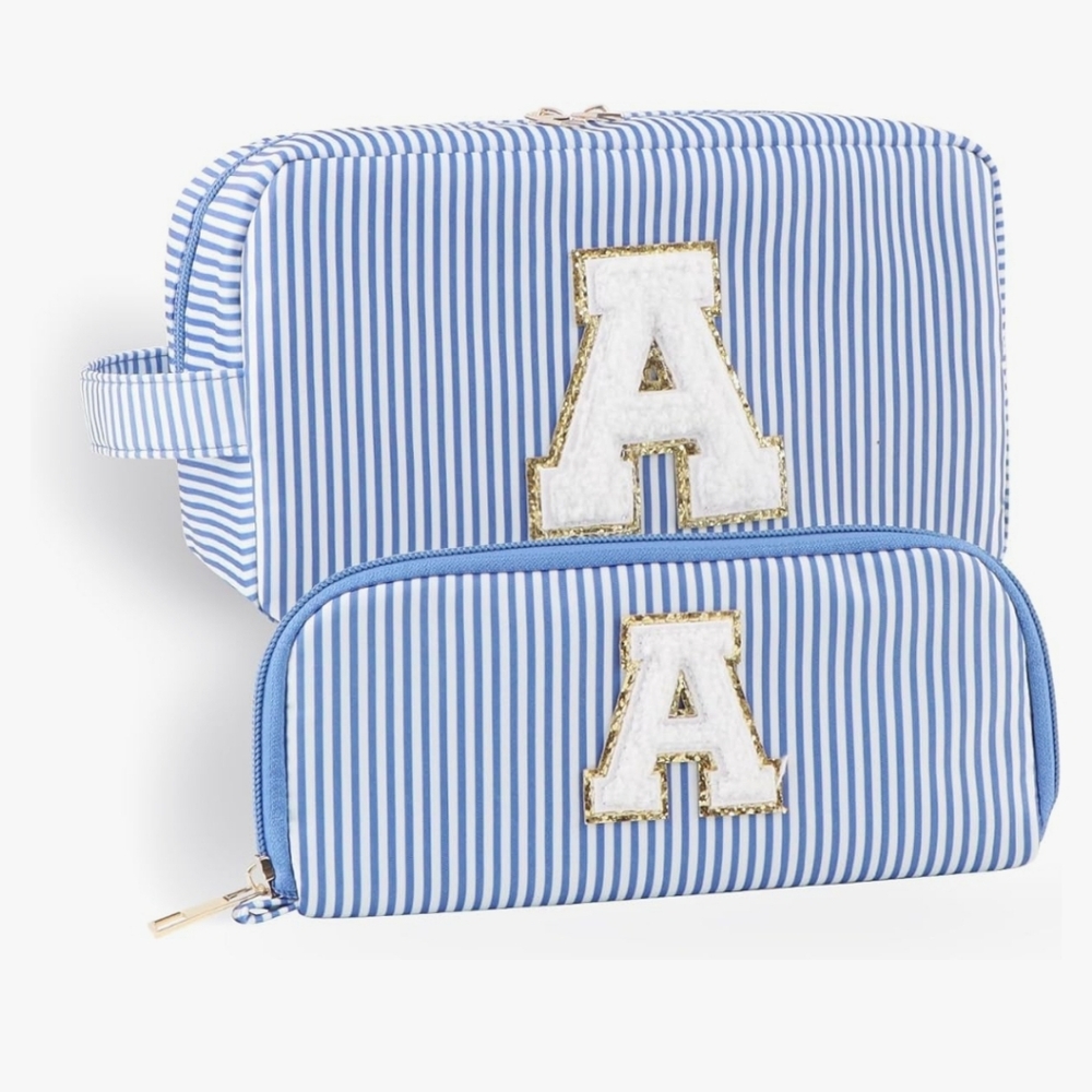 Makeup Bag Set 2pcs Spring Break Essentials Monogram Initial Cosmetic Bag Set